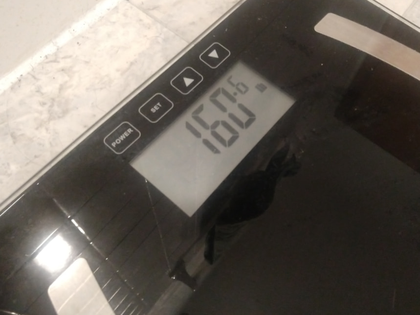 A digital bathroom scale reading 160.6 lbs